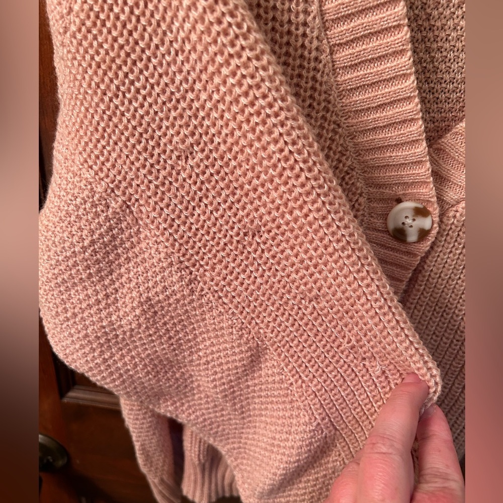 Freshman Pink Cardigan Sweater V-Neck Soft Ribbed Knit. Size XL - Picture 4 of 6